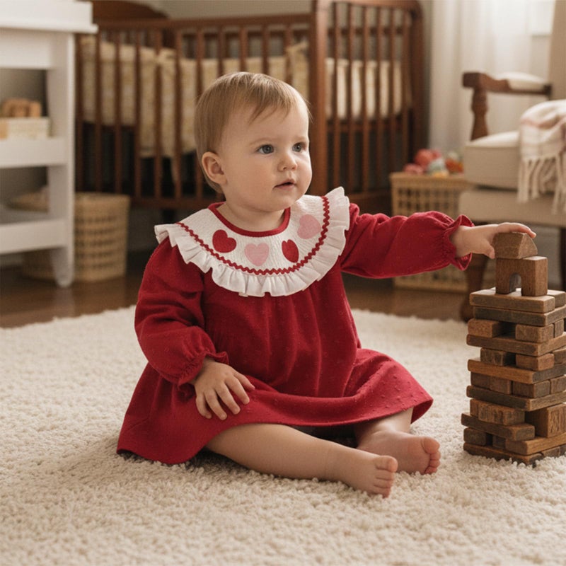 Rourufy Toddler Girl Valentines Outfit Ruffle Heart Smocked Dress Baby Girls Princess Dresses Kids Spring Fall Clothes (J Ruffle Heart Red, 2-3 Years) - Image 3