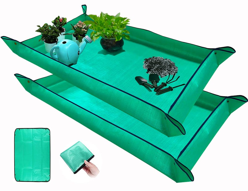 BIUWING 2 PCS Plant Repotting Mat for Indoor Plants, 43" X 29" Thickened Foldable Waterproof Plant Potting Tray and Mess Control, Portable Potting Mat Gardening Tray for House Plants Succulents, Extra Large - Image 1