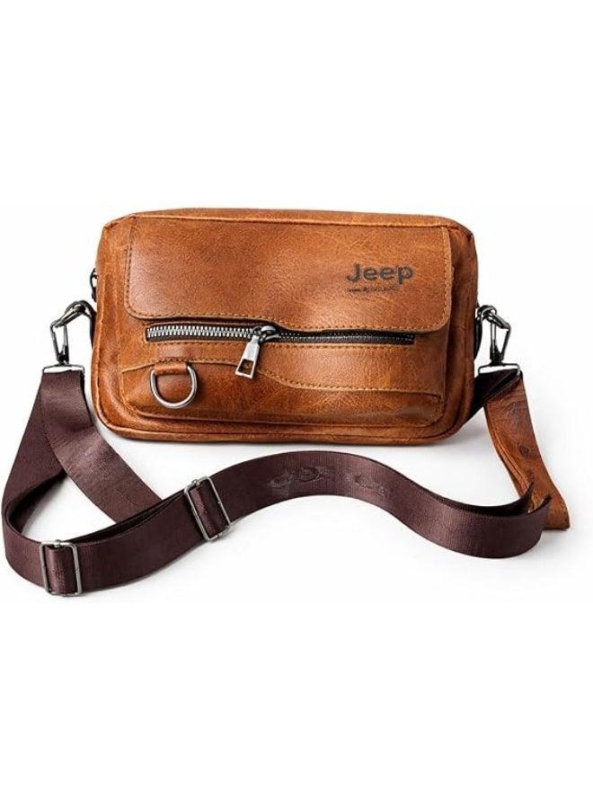 جيب حقيبة كروس وكتف ويد 3 في 1 للرجال، جلد، متعددة الاستخدامات مع سحاب أمامي وحزام قابل للتعديل - Image 1