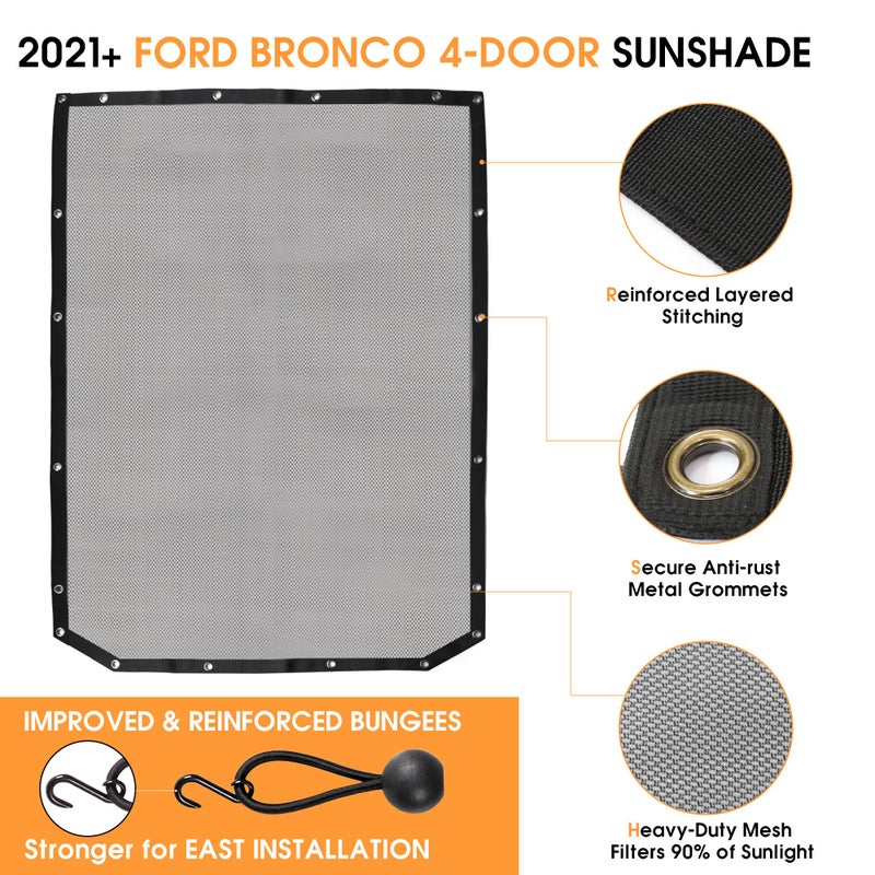 BESTAOO Sunshade for Ford Bronco Accessories 2021 2022 2023 2024 2025 4 Door, Front & Rear Full Length Mesh Sun Shade Bimini Top Cover for Bronco 4 Door - Blocks UV, Wind, Noise (USA Flag) - Image 3