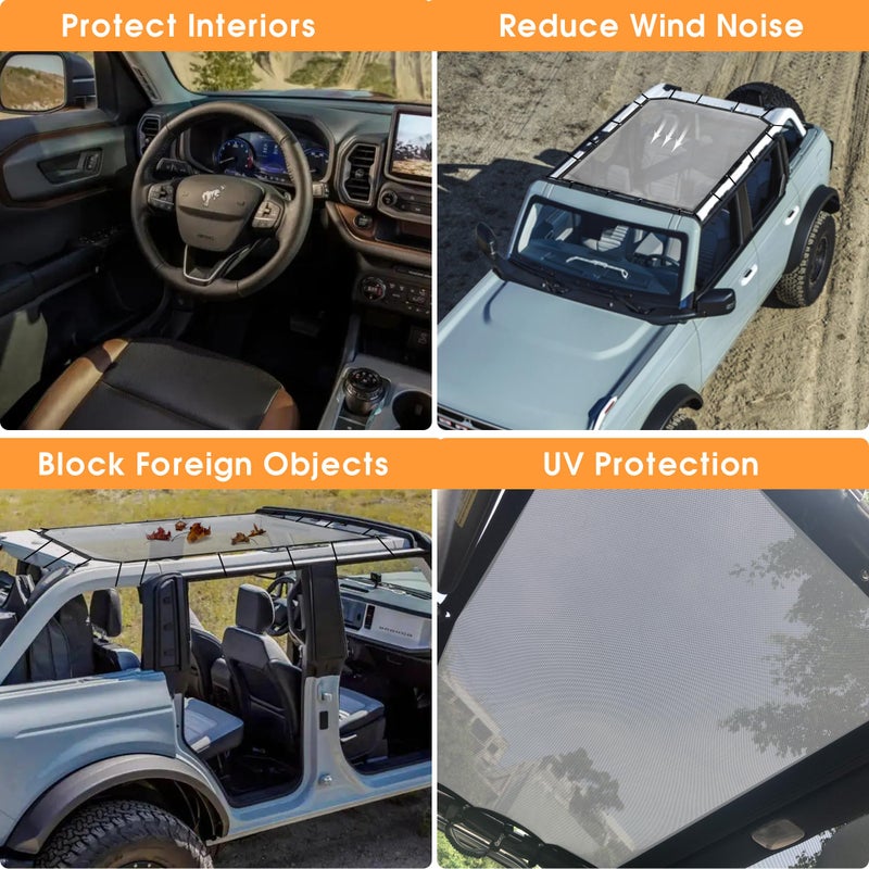 BESTAOO Sunshade for Ford Bronco Accessories 2021 2022 2023 2024 2025 4 Door, Front & Rear Full Length Mesh Sun Shade Bimini Top Cover for Bronco 4 Door - Blocks UV, Wind, Noise (USA Flag) - Image 5