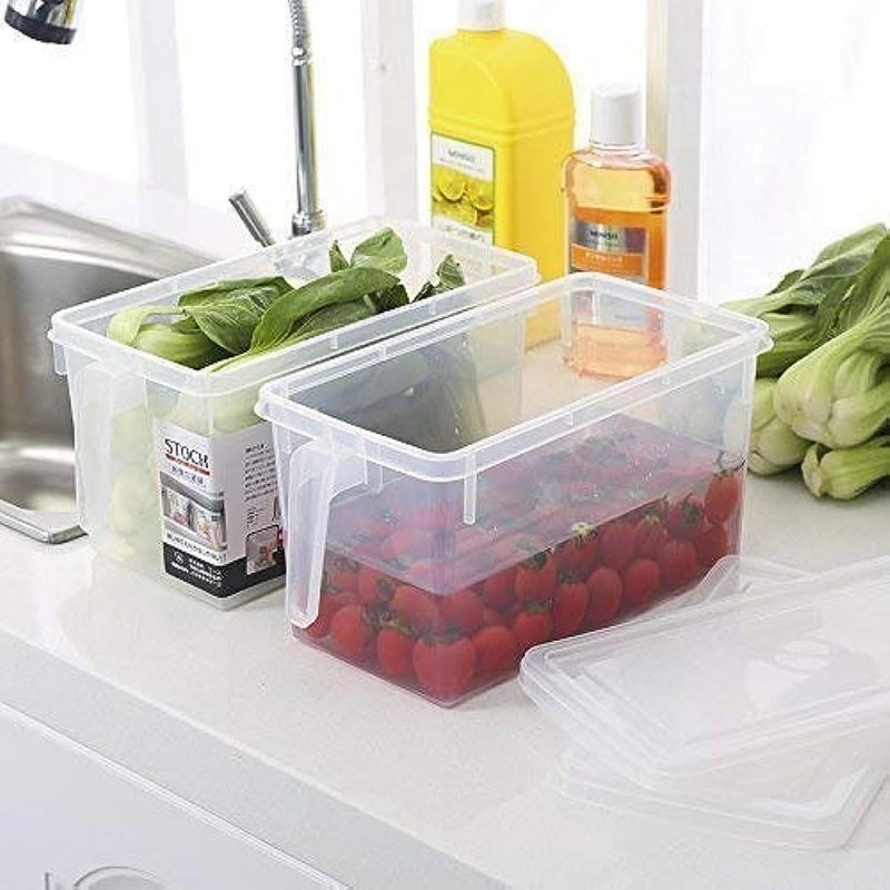 Stysol Fridge Storage Boxes Fridge Organizer For Kitchen Plastic Containers For Kitchen Storage Food Storage Containers with Handle Lid and 3 Bins 5 Liter Pack Of 2 - Image 1