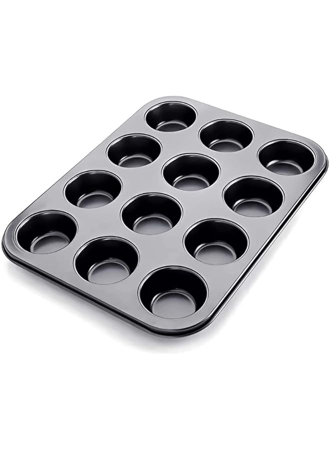 SHOWAY Cake Bakeware Mould, Carbon Steel Muffin Pan, 12 Cavity Bakeware Non Stick Cake Baking Pan, Mini Pie Pans, Carbon Steel Muffin Tray, Standard Baking Pan Mold For Oven Baking - Image 1