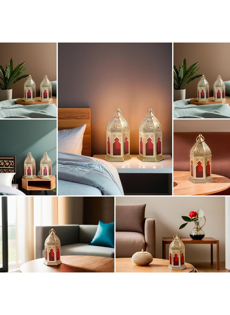 HEYEARTH Heyearth Lanterns for Home Decor Moroccan Lamp Moroccan Lamps Hanging Candle Holder Hanging Lamp for Home Decor Diwali Decoration Christmas Lighting Moroccan Lamp Pack of 2  - Image 4