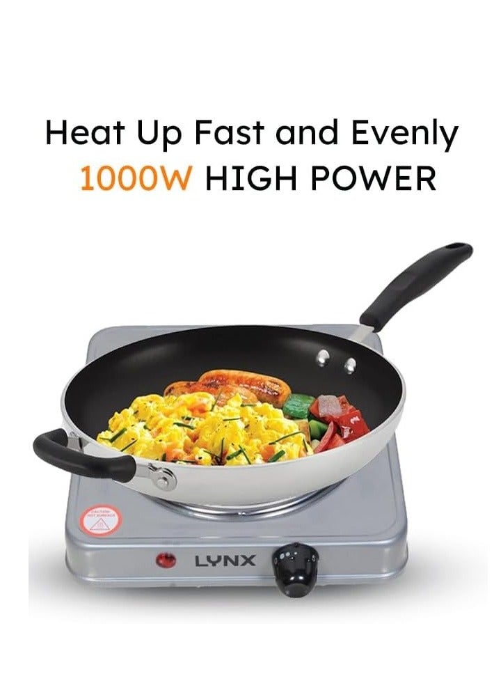 LYNX Small Electric Cooktop - Single Burner Stainless Steel with Five-Stage Temperature Control, Overheat Protection, and Power Indicator Lights, Lightweight and Easy to Clean, 1000W Model LY-HP-6012 - Image 4