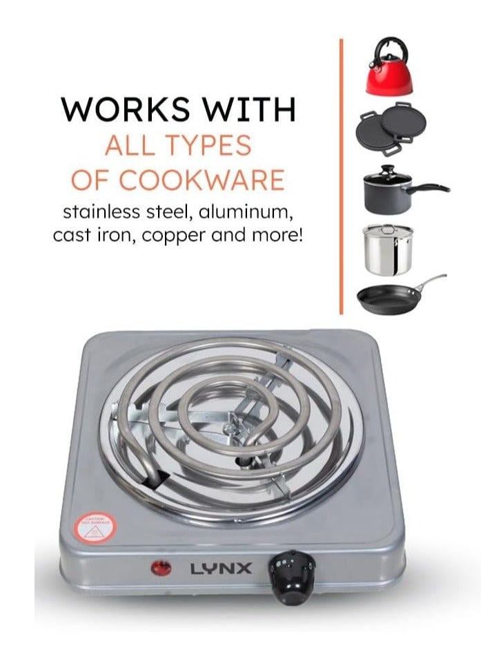 LYNX Small Electric Cooktop - Single Burner Stainless Steel with Five-Stage Temperature Control, Overheat Protection, and Power Indicator Lights, Lightweight and Easy to Clean, 1000W Model LY-HP-6012 - Image 3