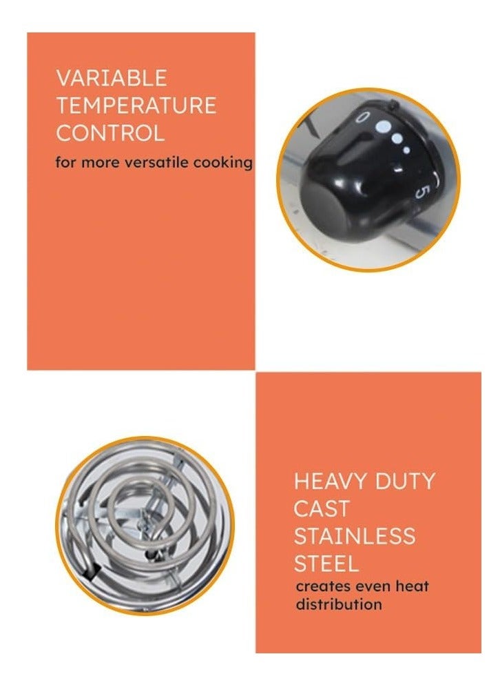 LYNX Small Electric Cooktop - Single Burner Stainless Steel with Five-Stage Temperature Control, Overheat Protection, and Power Indicator Lights, Lightweight and Easy to Clean, 1000W Model LY-HP-6012 - Image 5