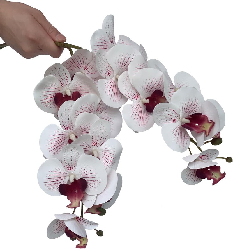 FagusHome Artificial Phalaenopsis Orchids on Stem for Home Decoration 80cm Pack of 6 White with Purple Lines - Image 3