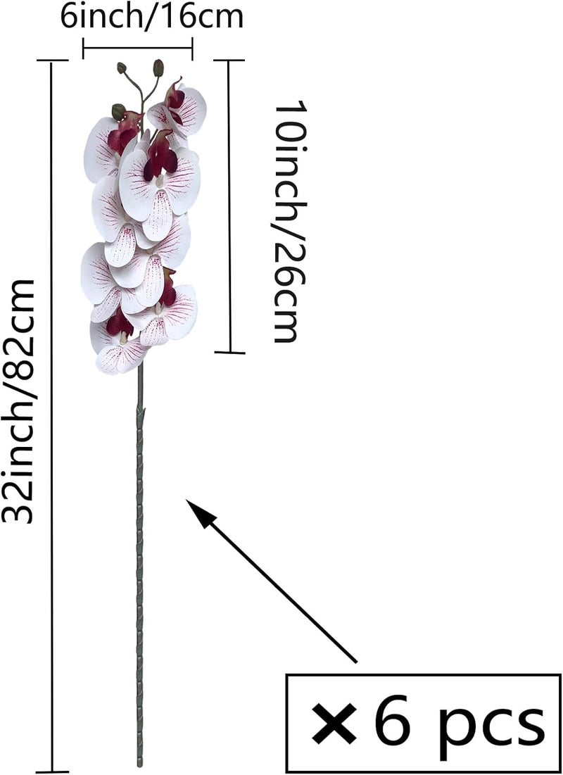 FagusHome Artificial Phalaenopsis Orchids on Stem for Home Decoration 80cm Pack of 6 White with Purple Lines - Image 2