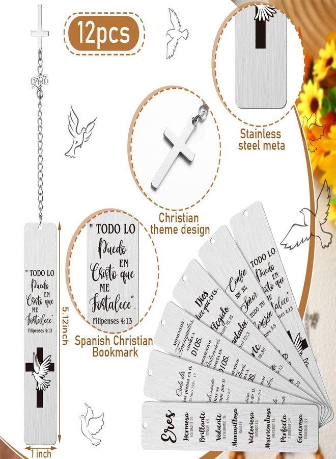 Mooliwe 12 Pcs Regalos Cristianos Spanish Christian Bookmarks Christmas Spanish Christian Gifts Bulk for Women Bible Verse Metal Religious Scripture Cross Inspirational Bookmarks with Church - Image 2