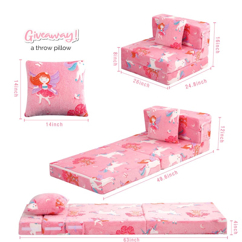 MeMoreCool Foldable Futon Chair Bed for Kids, Glow Tri-fold Sofa Bed Convertible Toddler Sofa Mattress, Foam Floor Couch for Sitting, Pink - Image 5