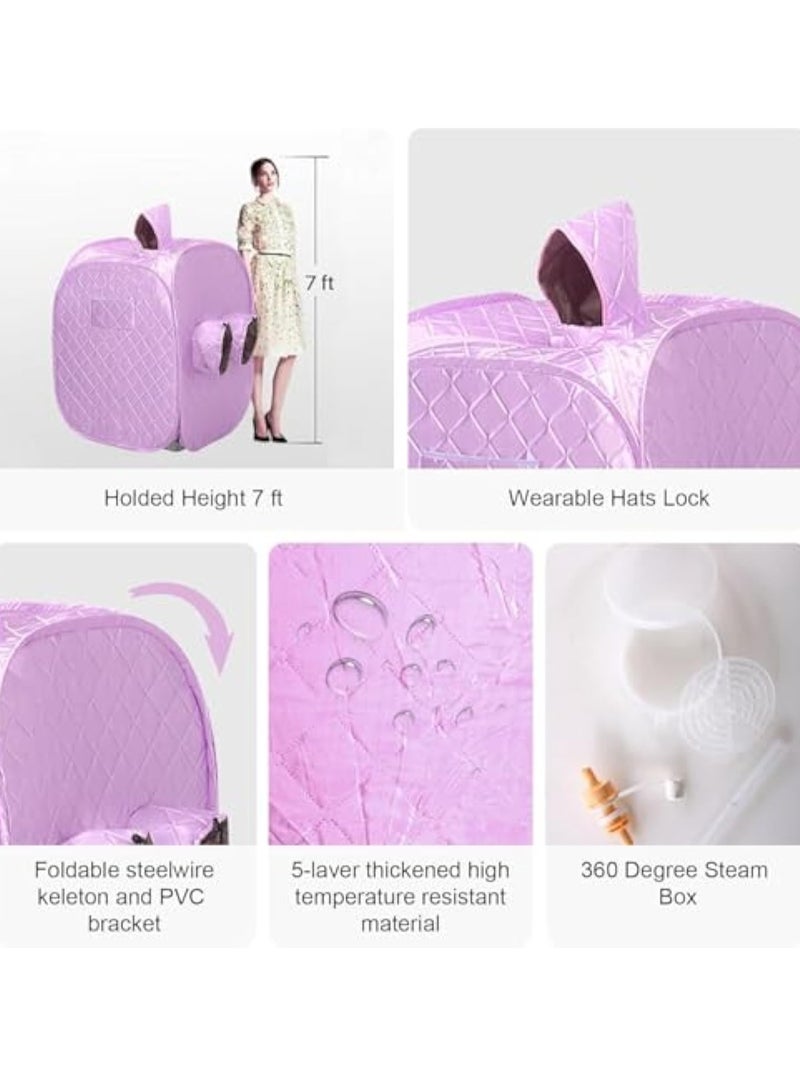 Arabest ساونا بخار محمولة غرفة خاصة خيمة ساونا شخصية قابلة للطي سبا منزلي صندوق ساونا مع مؤقت جهاز تحكم عن بعد وعاء بخار سعة 2 لتر حقيبة حمل، 9 مستويات، للتخلص من السموم والاسترخاء (مزدوج، بنفسجي) - Image 2