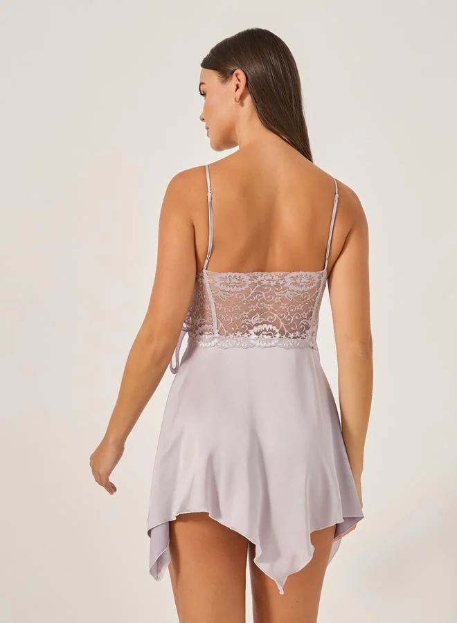 Styli Butterfly Detail Babydoll with Handkerchief Hem
