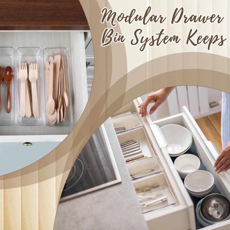 Dimeho 12 PCS Drawer Organizers Clear Plastic Vanity Drawer Dividers Kitchen Silverware Utensil Storage Desk Storage Tray for Bathroom Bedroom Office Makeup Jewelry 9 x 3 x 2 Inches - Image 5