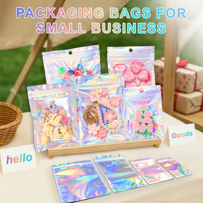 ANZNKU 100 Pack Mylar Bags Reasealable Holographic Bags, Smell Proof Bag Zipper Pouches with Clear Window, Jewelry Candy Sealable Bag for Packaging Sample Party Favor (2.4 x 3.9 Inch) - Image 5