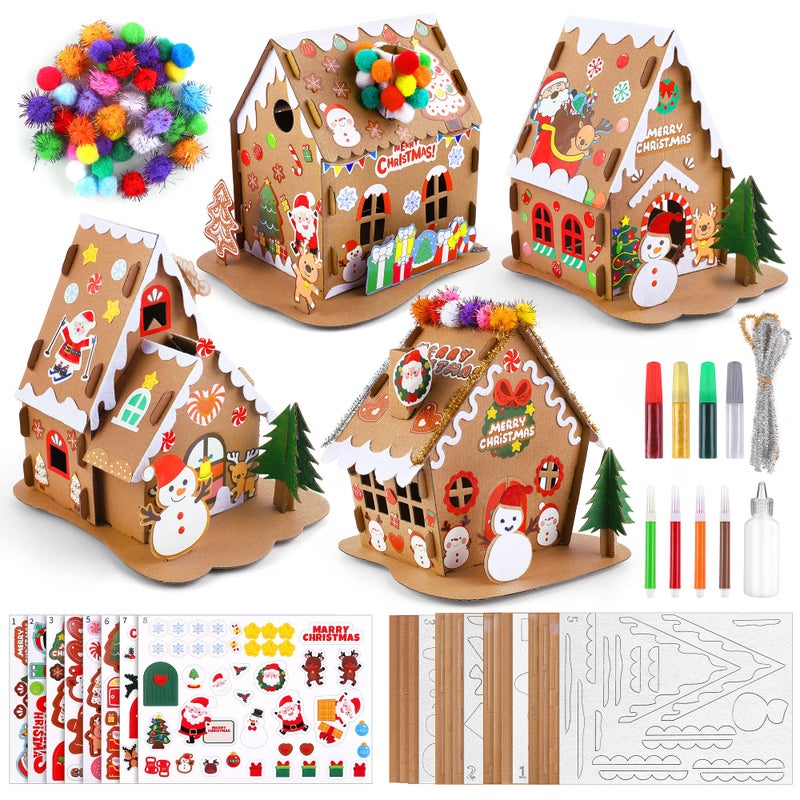 Fovths 4 Sets DIY House Kit Craft Kit 71 Pieces Unfinished House Craft for Party Game Craft Supplies - Image 2