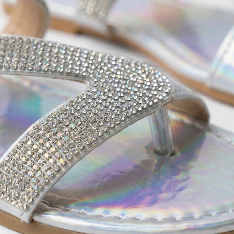 Women's Flat Sandals with Rhinestones, Comfortable Slip-On - Image 4