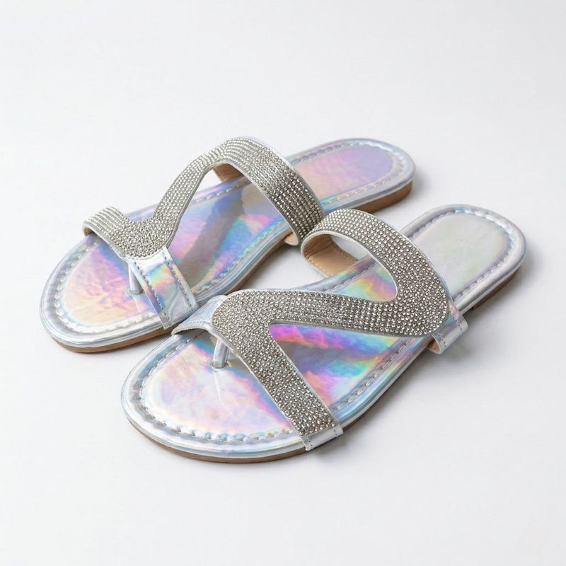 Women's Flat Sandals with Rhinestones, Comfortable Slip-On - Image 2