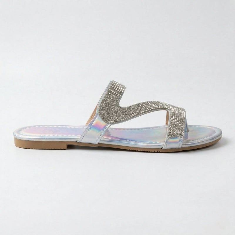 Women's Flat Sandals with Rhinestones, Comfortable Slip-On - Image 3