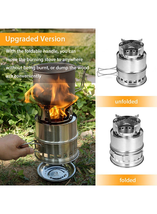 Generic Upgrade Camping Stove Backpacking Stove with Wood Ash Plate & Foldable Handle  - Image 2