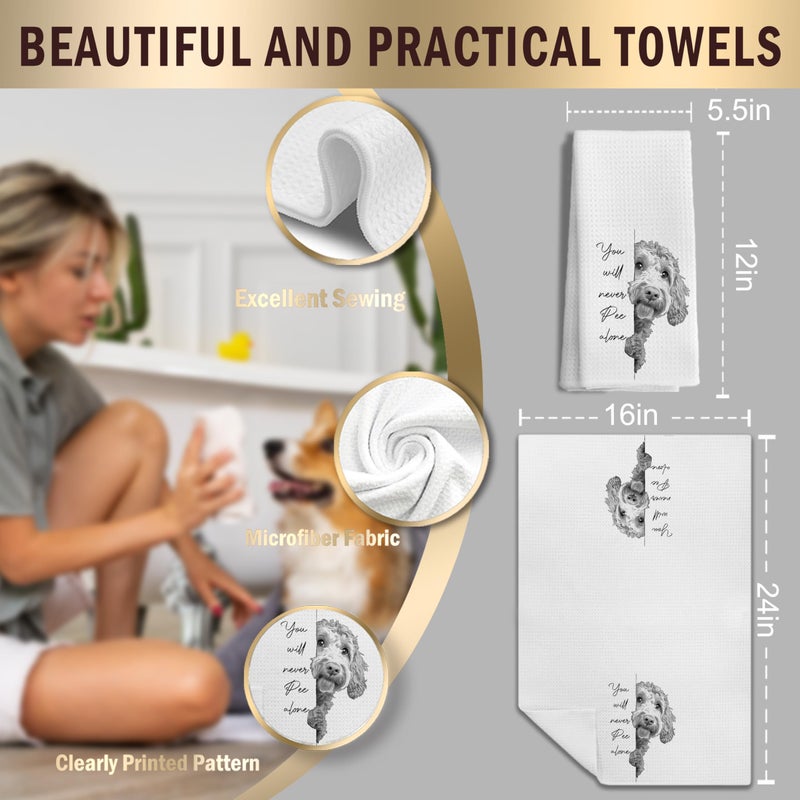 LUKIPOM Funny Goldendoodle Dog Hand Towels, You Will Never Pee Alone Funny Bathroom Hand Towels, Goldendoodle Gifts, Dog Bathroom Decor, 16x24 Inches - Image 2