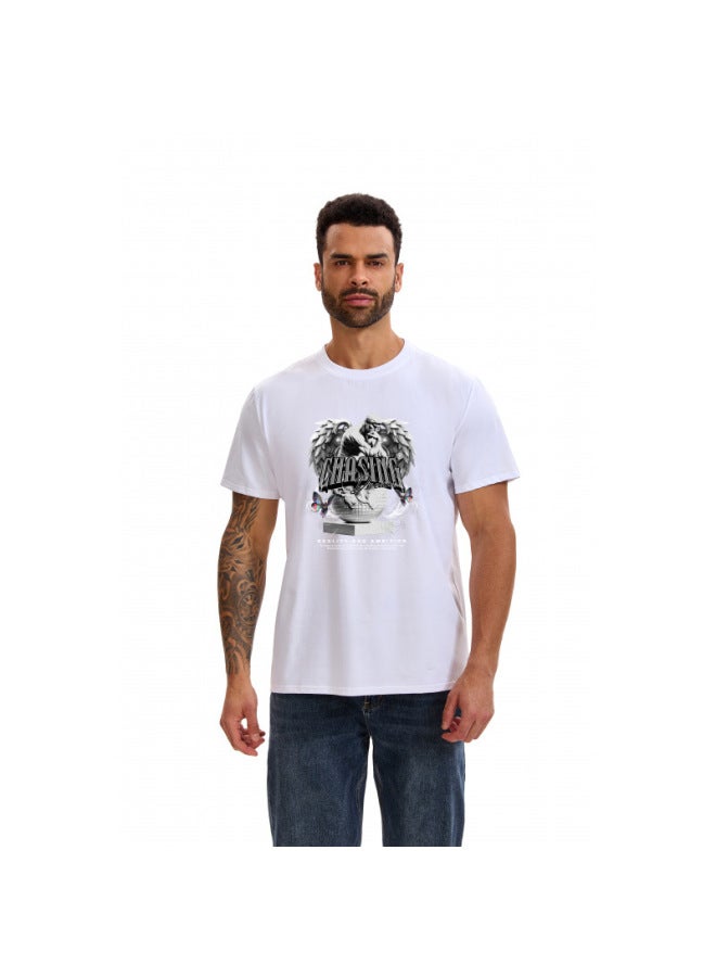 Heavyweight Big Size Mercerized Cotton Letter T-shirt Men's Summer Casual Loose Breathable Print Trendy Short Sleeve Base Layer