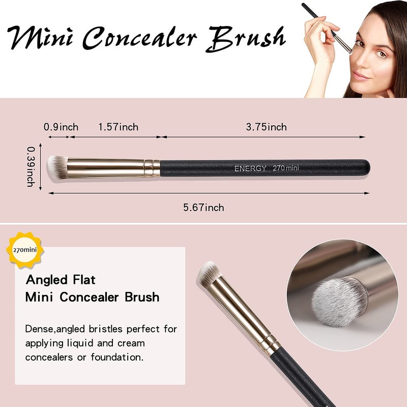 ENERGY Under Eye Concealer Brush Mini Flat Angled Kabuki Foundation Brush with Synthetic Bristles for Concealing Blending Setting Buffing with Powder Liquid Cream Cosmetics Vegan Makeup Brushes - Image 3