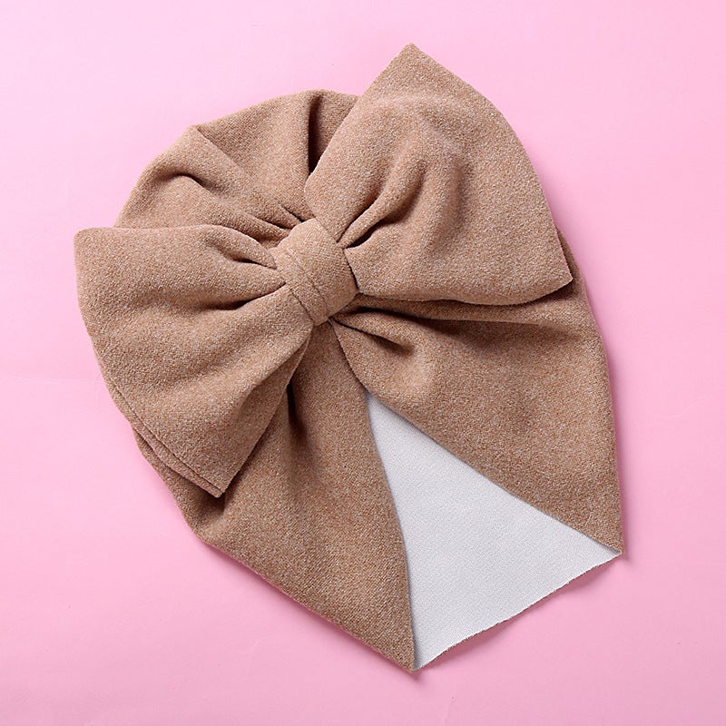 Generic Double Bow Cashmere-like Kids Cap 2 Khaki