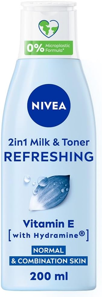 NIVEA 2in1 Refreshing Milk Toner 200ml Face Cleanser with Vitamin E and Hydramine Deeply Cleanses Tones and Intensively Moisturises Skin MakeUp Remover