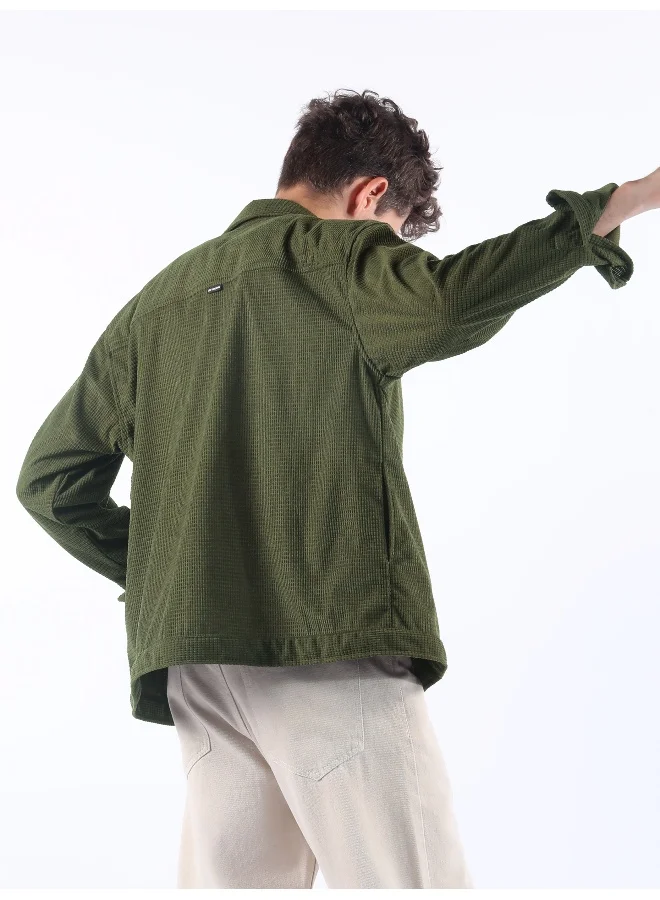 Beyoung Olive Waffle Corduroy Shacket