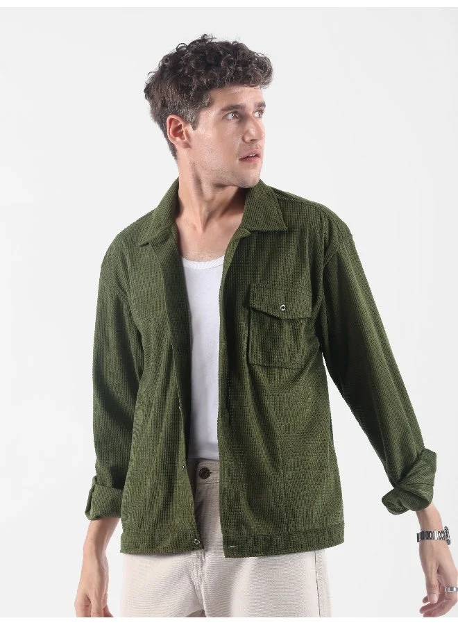 بيونغ جاكيت وافل مخملي زيتوني