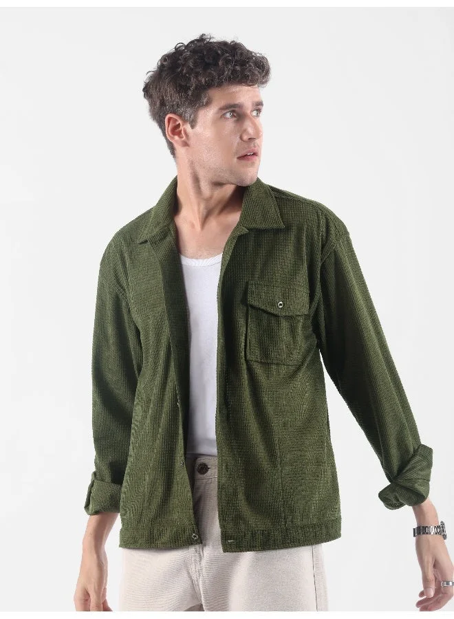 بيونغ جاكيت وافل مخملي زيتوني