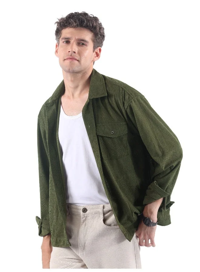 بيونغ جاكيت وافل مخملي زيتوني