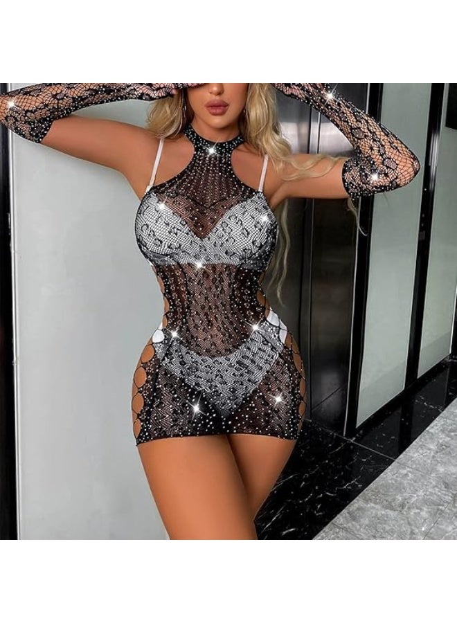 4basix Women’s BodyStocking Lingerie – Seamless Fishnet Mesh Bodystocking Teddy Bodysuit, Stretchable One Size Nightwear Lingerie for Comfortable & Flattering Fit - Image 3