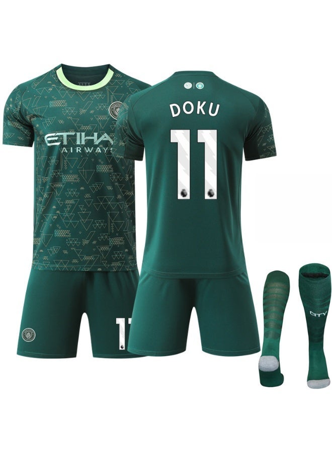 general 2025-2026 Manchester City Three Away #11 DOKU football jersey Shorts Socks Set Children's Size and adult Size Gifts for fans and friends - Image 1
