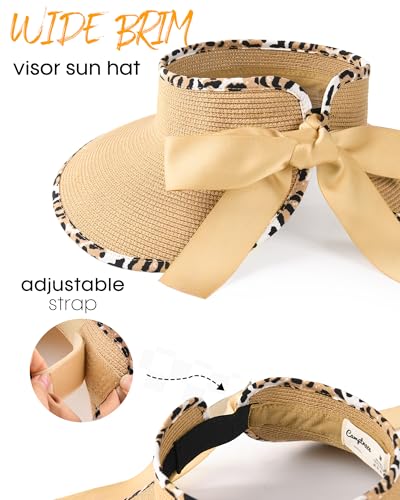 Camptrace Sun Visors for Women Wide Brim Beach Hat Foldable Straw Visor Hat Ponytail Summer Packable UPF 50+ - Image 4