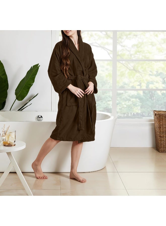Cotton home Cotton Home Unisex Bathrobe - 100% Cotton Super Soft Highly Absorbent Lightweight Bathrobes for Women & Men - Ideal for Everyday Comfort & Relaxation Wood Brown  - Image 2
