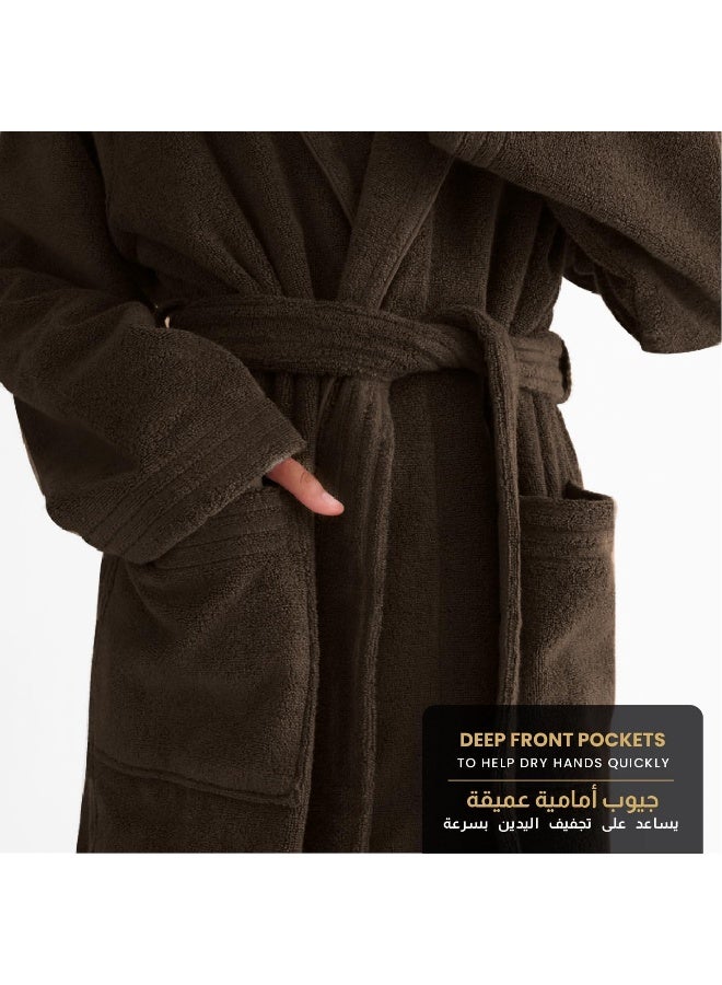 Cotton home Cotton Home Unisex Bathrobe - 100% Cotton Super Soft Highly Absorbent Lightweight Bathrobes for Women & Men - Ideal for Everyday Comfort & Relaxation Wood Brown  - Image 5