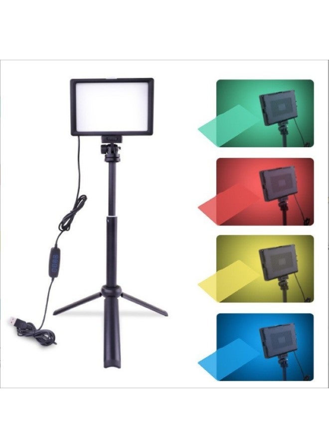 بقعة LED ضوء لوحة مسطحة حية درجة حرارة لون مزدوجة مع 4 ألوان صوت اهتزاز للفيلم تصوير فوتوغرافي مباشر للأغذية، ملء الفيديو، لون مصدر الضوء: مصباح واحد، عصا سيلفي واحدة، حامل ثلاثي صغير، حامل ثلاثي ال - Image 3