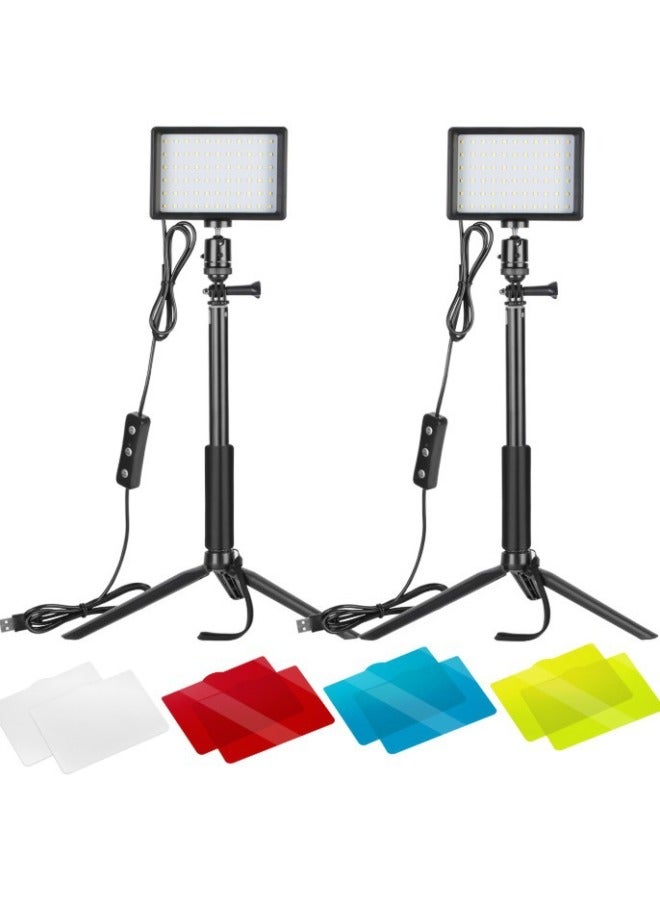 بقعة LED ضوء لوحة مسطحة حية درجة حرارة لون مزدوجة مع 4 ألوان صوت اهتزاز للفيلم تصوير فوتوغرافي مباشر للأغذية، ملء الفيديو، لون مصدر الضوء: مصباح واحد، عصا سيلفي واحدة، حامل ثلاثي صغير، حامل ثلاثي ال - Image 2