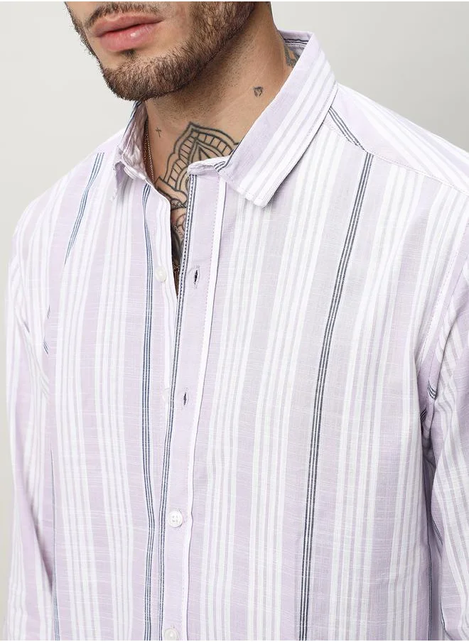 كامبوس سوترا Slim Collar Striped Regular Fit Shirt by Styli