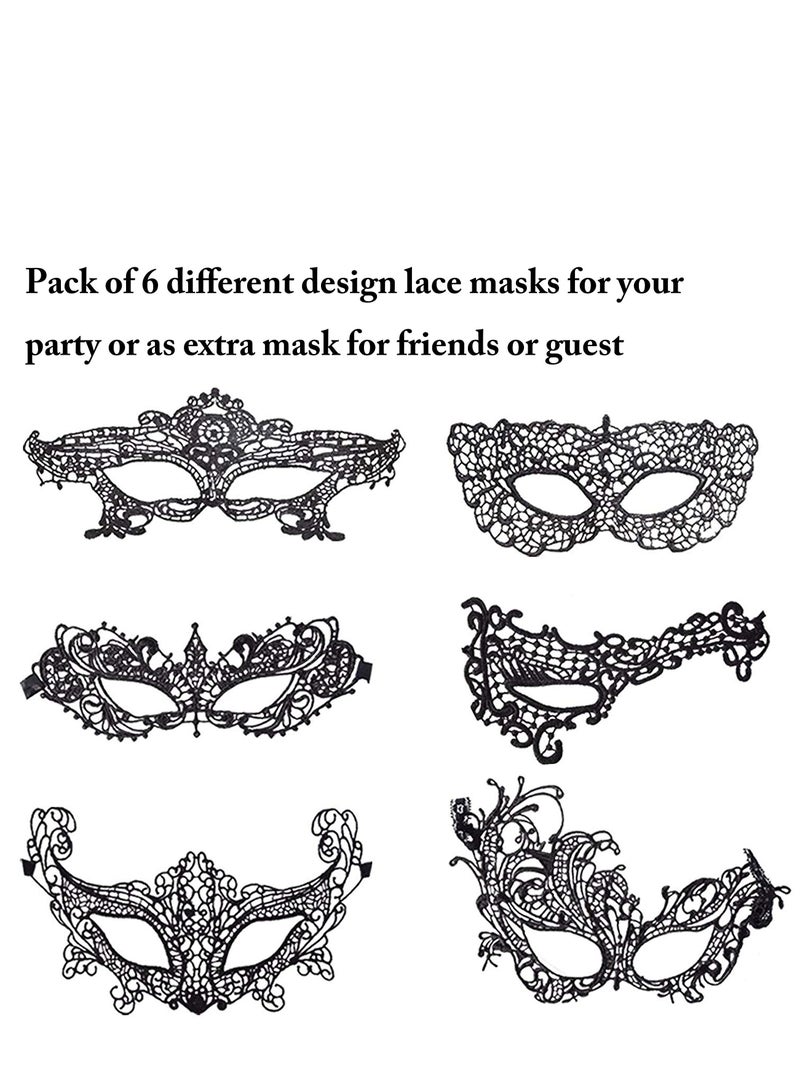 Excefore 6 Pieces Women Lace Eye Mask, Masquerade Masks Mysterious Face Venetian Eyemask for Carnival Party Costume Ball, Black - Image 4