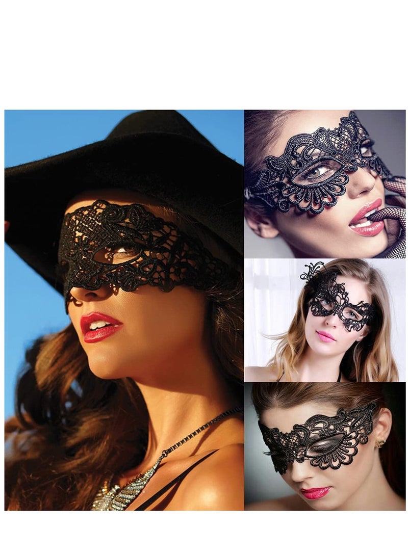 Excefore 6 Pieces Women Lace Eye Mask, Masquerade Masks Mysterious Face Venetian Eyemask for Carnival Party Costume Ball, Black - Image 5