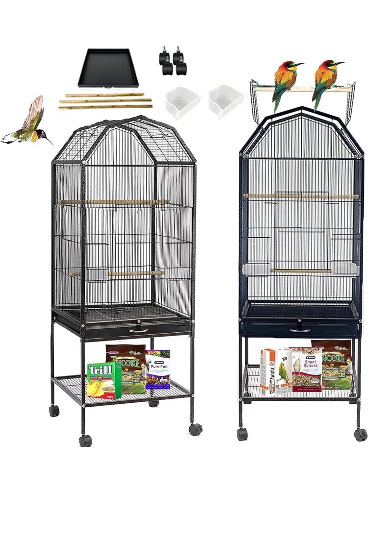 Rightsure - Bird Cage, Open Top Bird Cage with Rolling Stand for Cockatiel Sun Conure, Height 51.96 Inches (Black) - A cozy haven for your feathered friends - Image 1