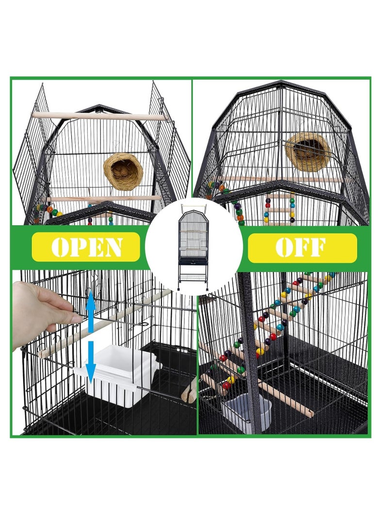 Rightsure - Bird Cage, Open Top Bird Cage with Rolling Stand for Cockatiel Sun Conure, Height 51.96 Inches (Black) - A cozy haven for your feathered friends - Image 1