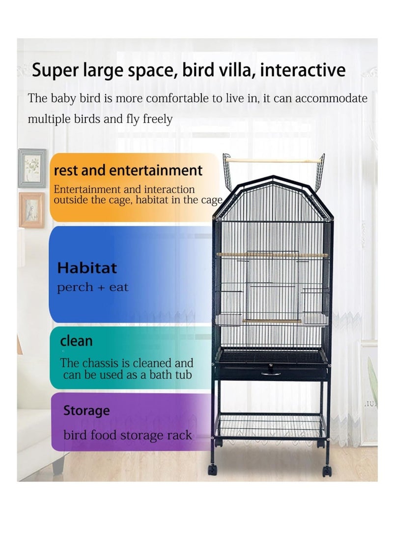 Rightsure - Bird Cage, Open Top Bird Cage with Rolling Stand for Cockatiel Sun Conure, Height 51.96 Inches (Black) - A cozy haven for your feathered friends - Image 1