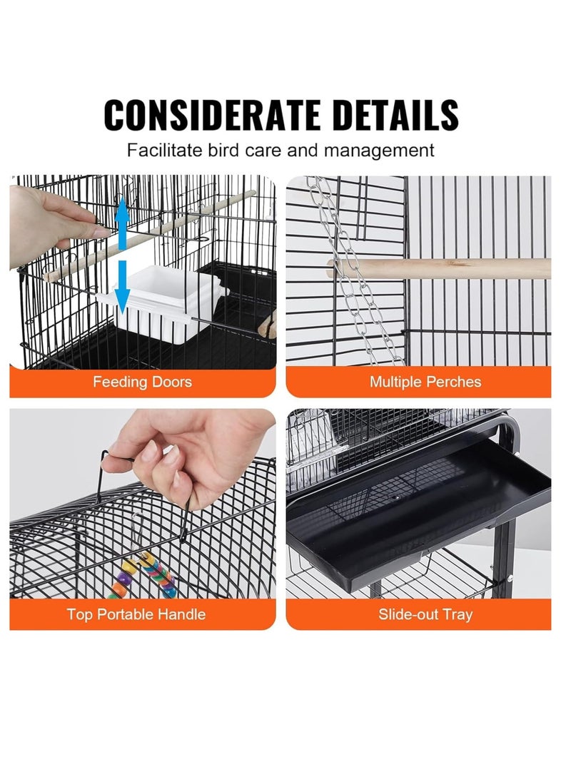 Rightsure - Bird Cage, Open Top Bird Cage with Rolling Stand for Cockatiel Sun Conure, Height 51.96 Inches (Black) - A cozy haven for your feathered friends - Image 1