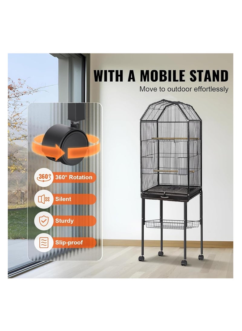 Rightsure - Bird Cage, Open Top Bird Cage with Rolling Stand for Cockatiel Sun Conure, Height 51.96 Inches (Black) - A cozy haven for your feathered friends - Image 1