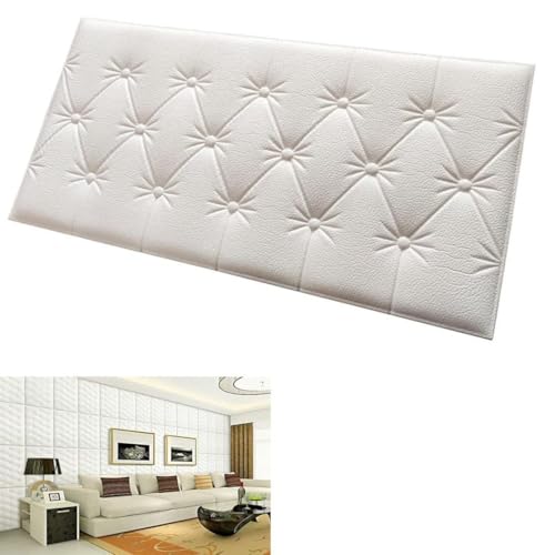 DOKDO 3D White Wall Panels headboard Cushion Wallpaper for Wall PE Foam Wall Stickers Self Adhesive DIY Wall Decor (35 X 70cm, Appx. 2.7Sq Feet)(Colour : White) (1) - Image 1