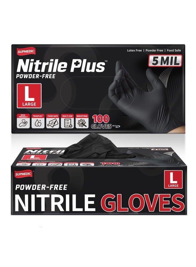 Supmedic Black Nitrile Exam Glove, 5 mil Powder-Free Latex-Free Disposable Gloves, Box of 100 pcs (Large) - Image 1
